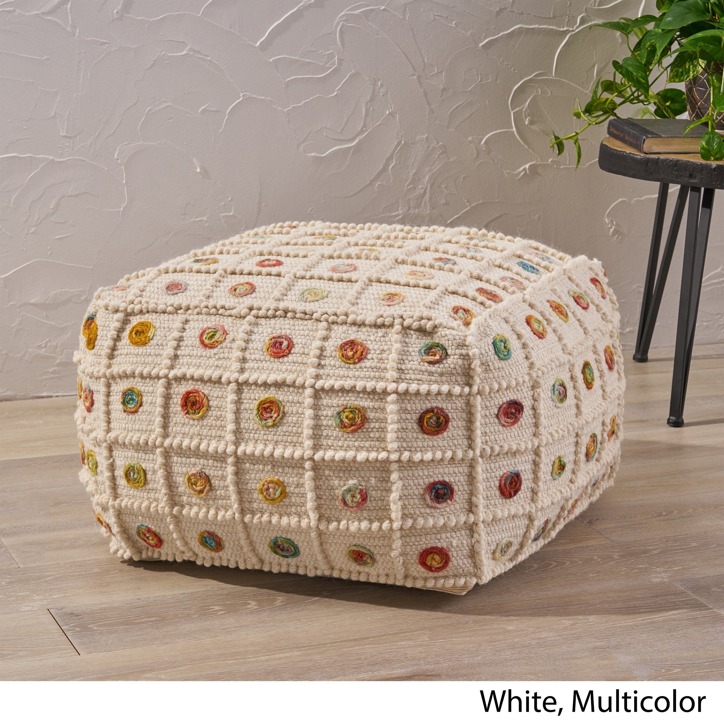 Jaceyon Boho Wool and Cotton Ottoman Pouf