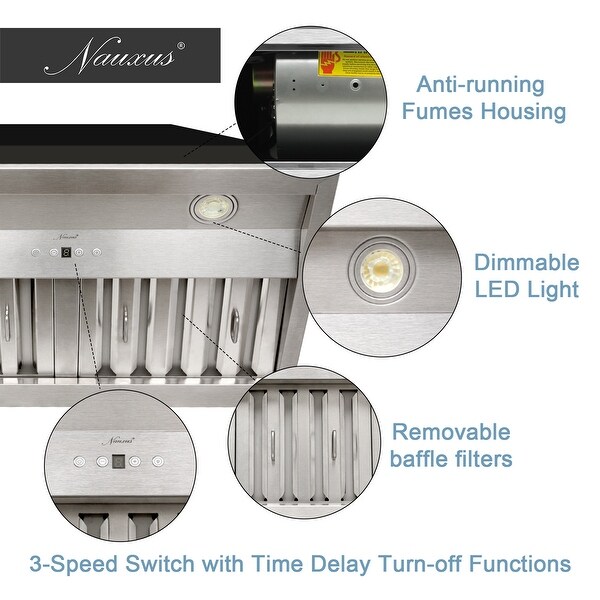 30/36 in. 3-Speeds 600CFM Ducted Insert/Built-in Range Hood， Ultra Quiet in Stainless Steel with Dimmable Lights