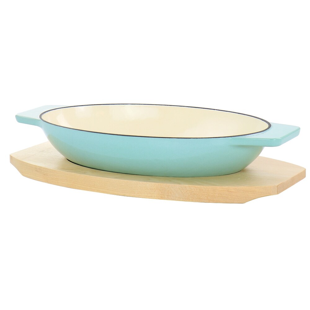 Martha Stewart 2pc Enameled Cast Iron Casserole Trivet Set in Aqua