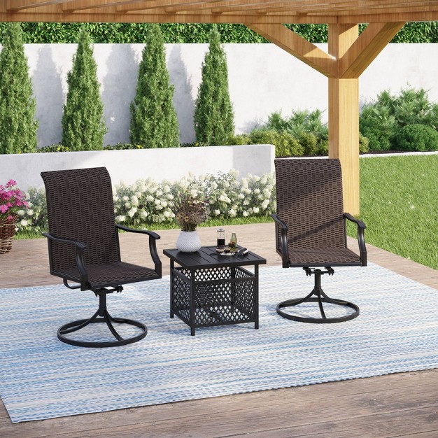 Patio Conversation Set With 360 Wicker Swivel Chairs amp Side Table Captiva Designs