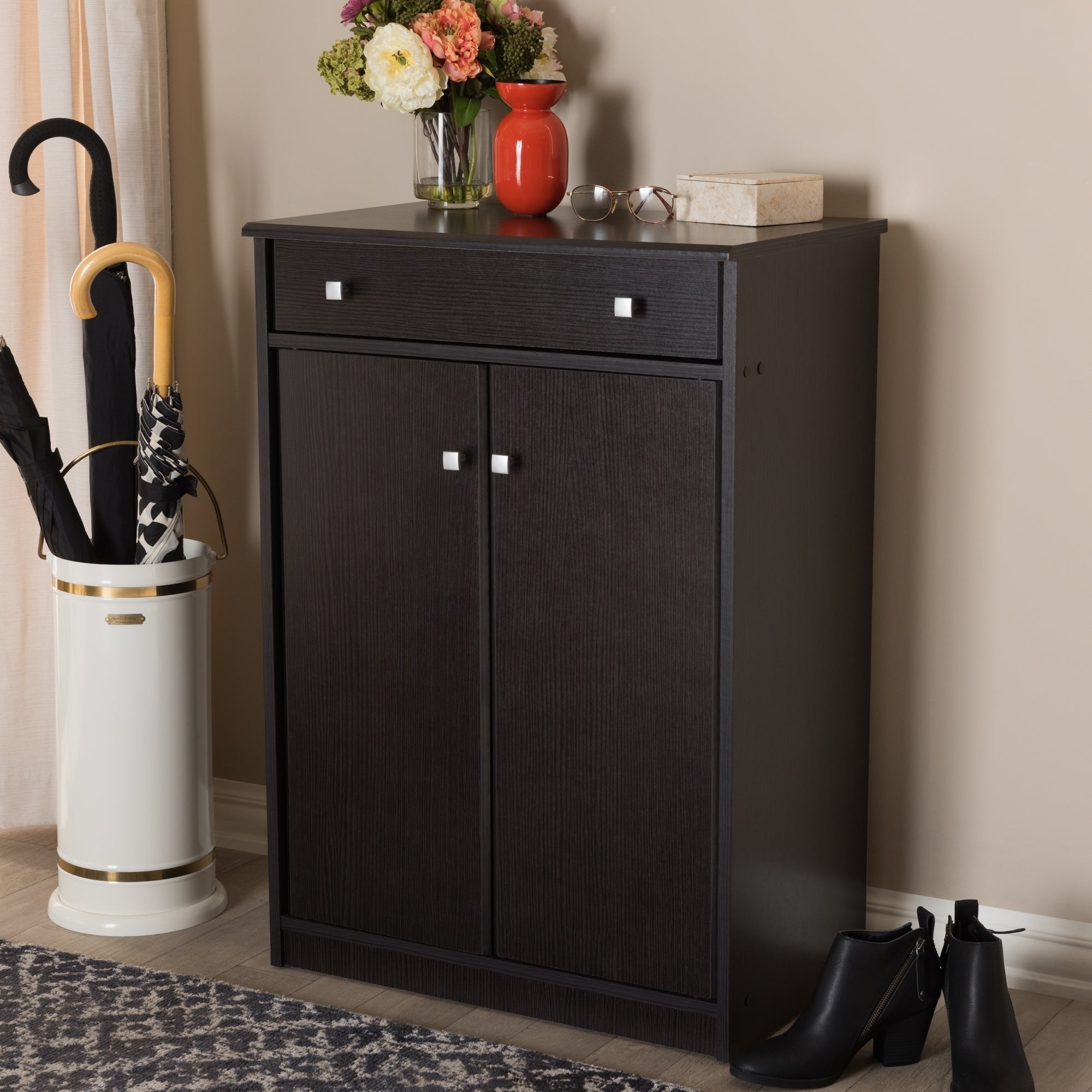 Contemporary Dark Brown Shoe Cabinet by Baxton Studio - - 22580566