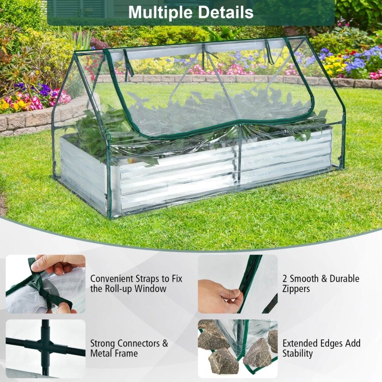 6 x 3 x 3 Feet Galvanized Raised Garden Bed with Greenhouse   71\