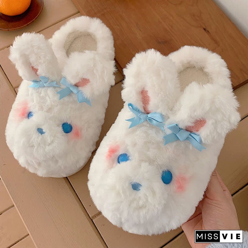 Cute Bow Knot Cartoon Bunny Plush Slippers