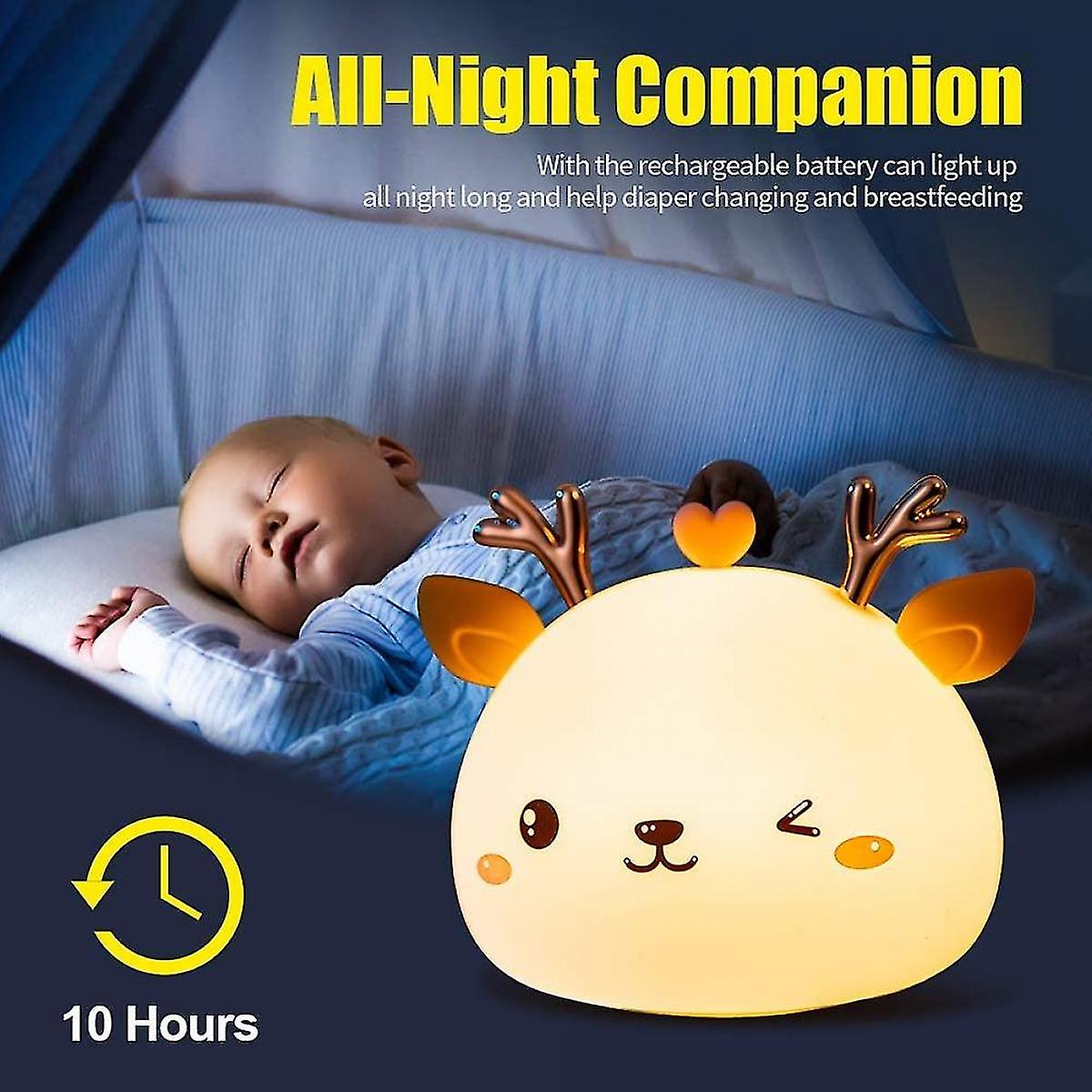 Rechargeable Led Kid Night Light， Bedside Lamp， Girl Boy Portable Silicone Night Light， Multicolor Deer Lamp With Touch Contro