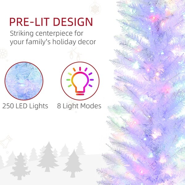 HOMCOM 7ft Tall Pencil Prelit Artificial Christmas Tree Holiday Décor with 500 Colorful Surface Branches，White