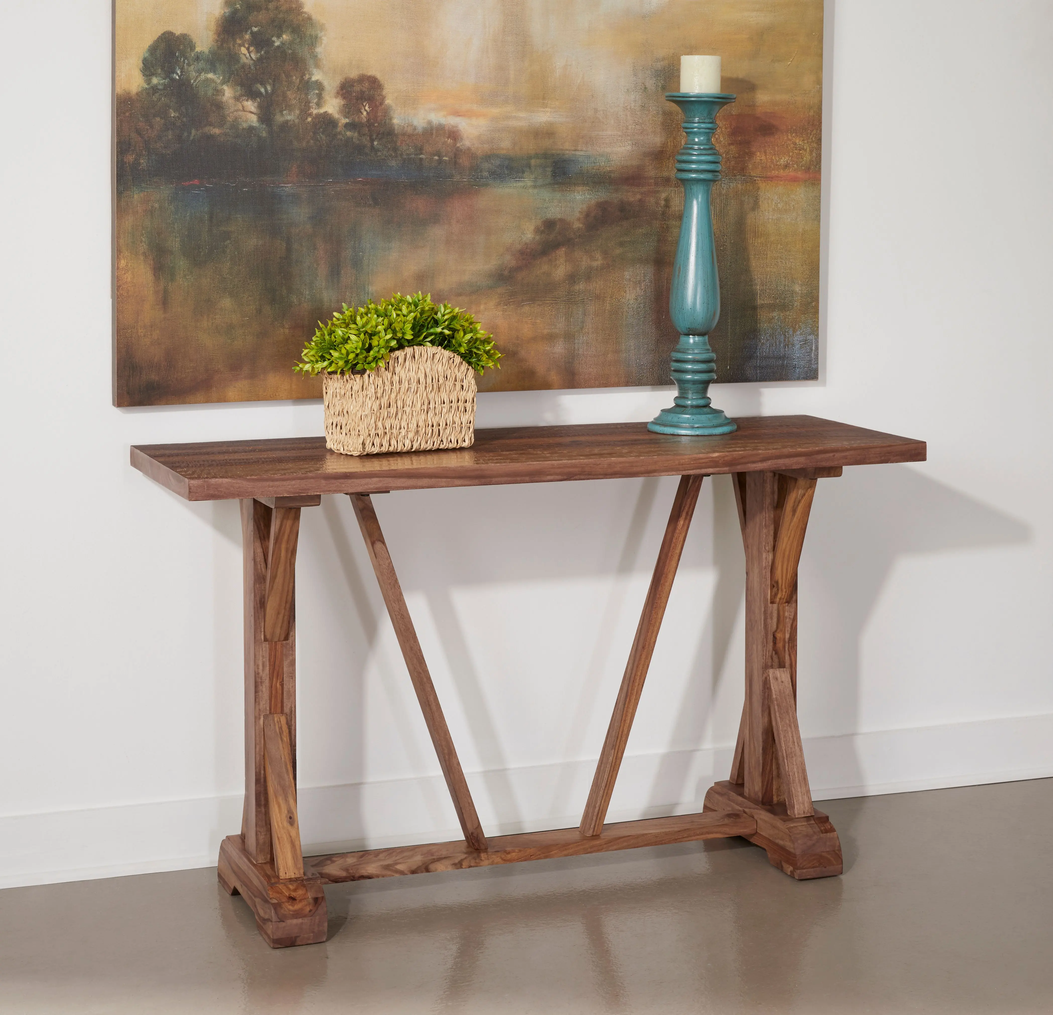 Brownstone Rustic Brown Console Table with Trestle Base