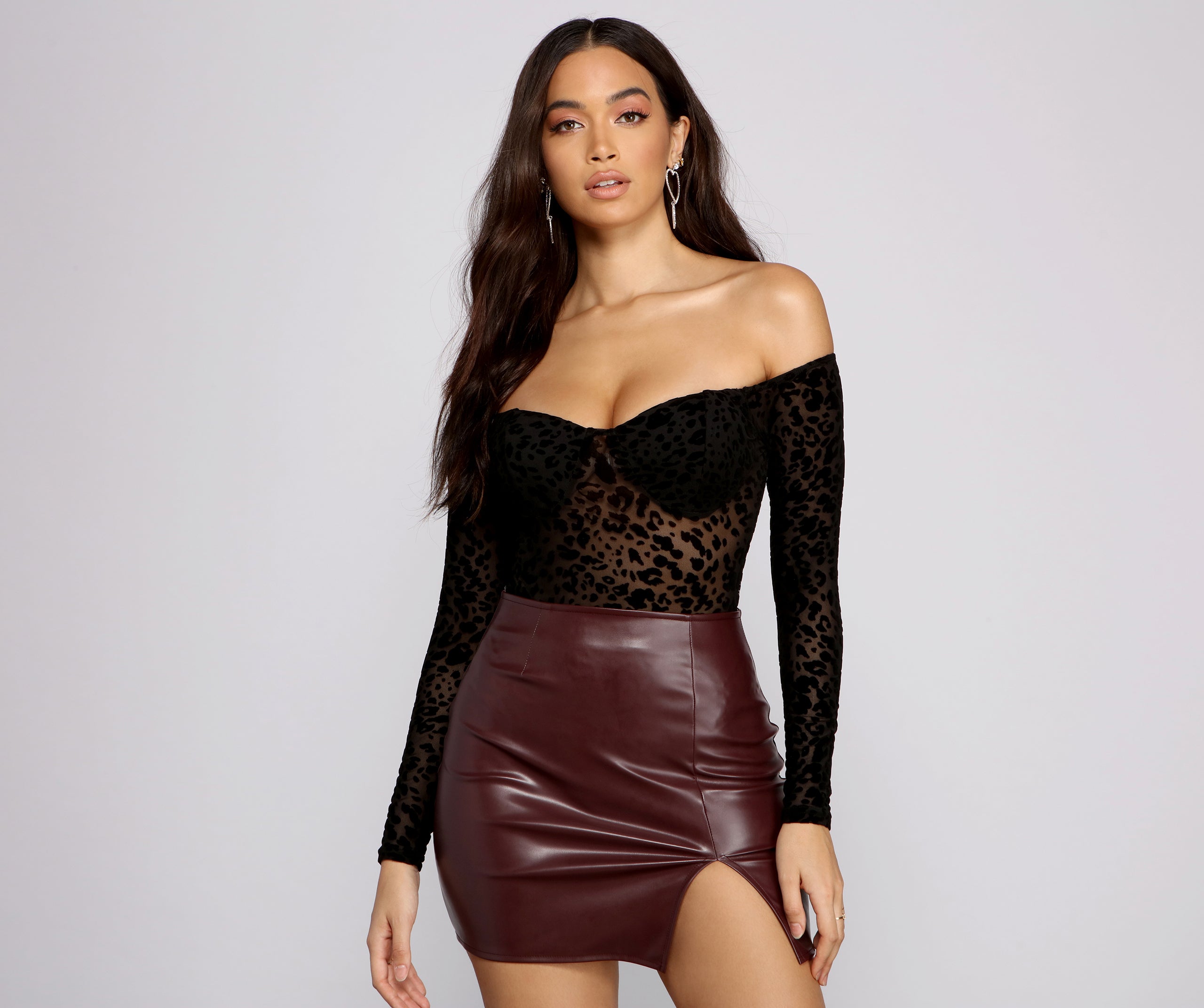 Flocked Velvet Leopard Print Mesh Bodysuit