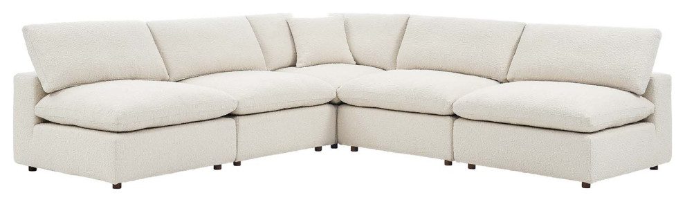 Commix Down Filled Overstuffed Boucle Fabric 5 Piece Sectional Sofa  Ivory   Transitional   Sectional Sofas   by First of a Kind USA Inc  Houzz