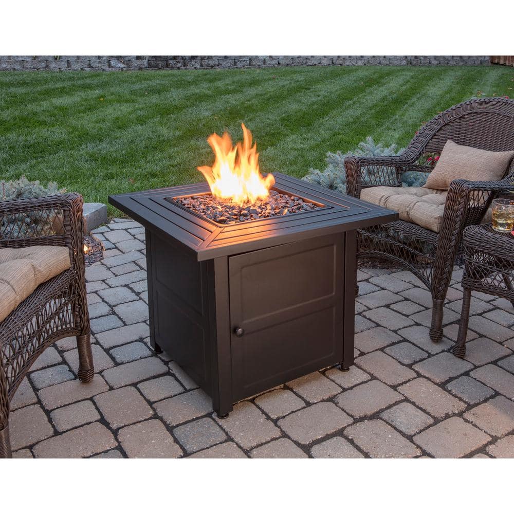 Endless Summer 30 in. W Black Weather Resistant Steel LP Gas Outdoor Fire Pit with Electronic Ignition and Black Fire Glass GAD1423M