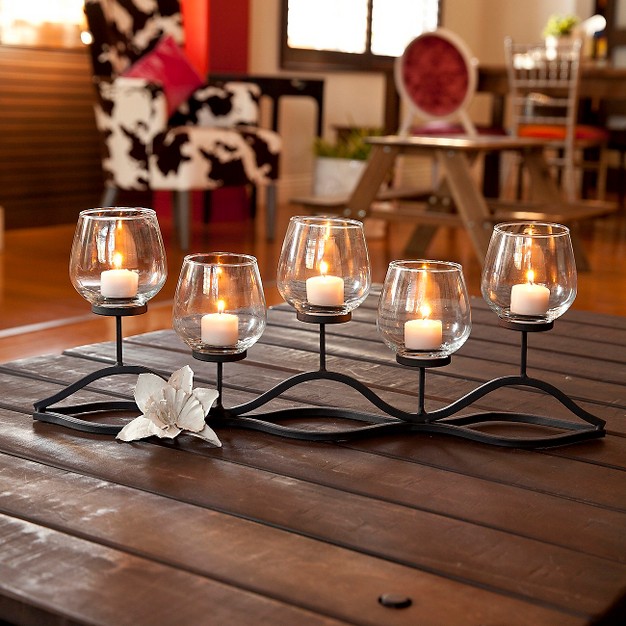 X 8 quot Decorative Iron 5 tealight Candle Holder Black Danya B