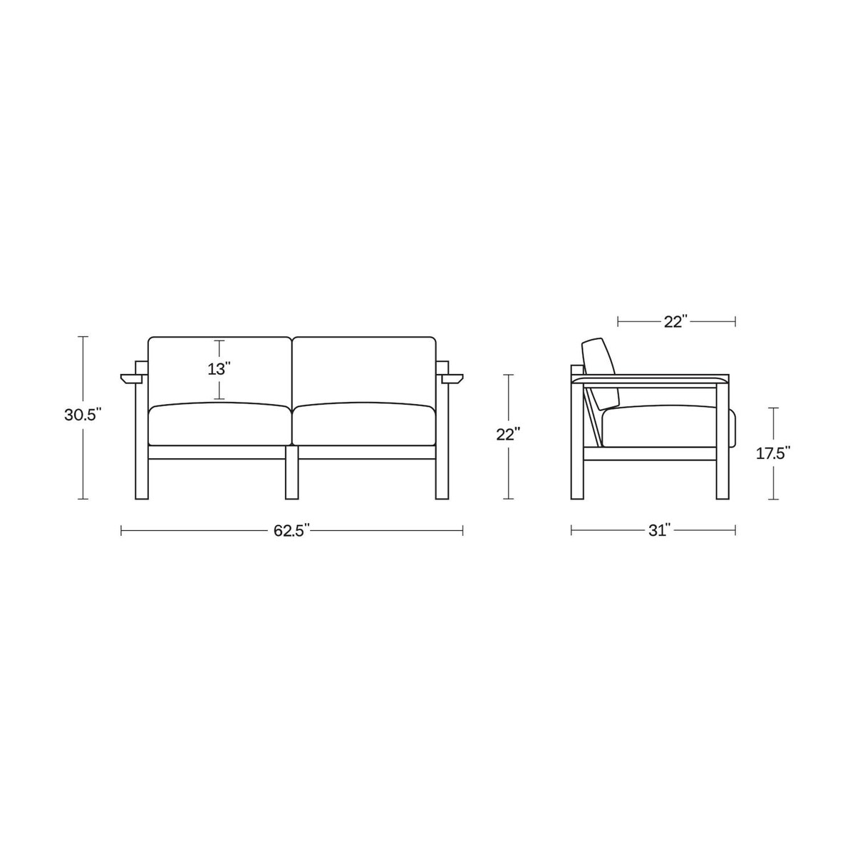 Neighbor Loveseat W/ Teak Arms