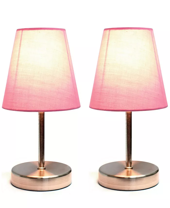 All The Rages Simple Designs Sand Nickel Mini Basic Table Lamp with Fabric Shade 2 Pack Set