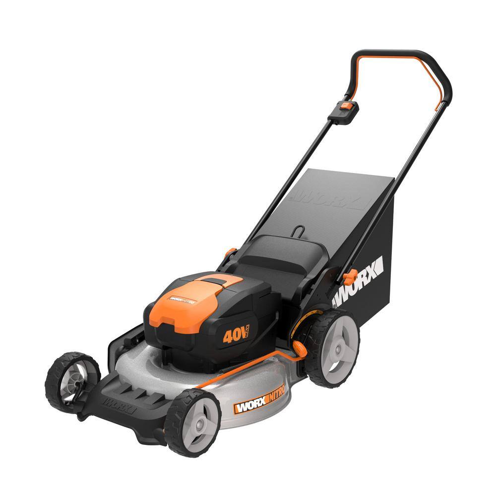 Worx Power Share Nitro 40V Cordless 20in. 4Ah Push Mower wMulching Side Discharge Brushless (Batteries  Charger Included) WG751.3