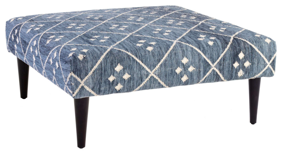 Kota Indigo Tapered Tobacco Leg Rug Ottoman   Midcentury   Footstools And Ottomans   by Annie Selke  Houzz