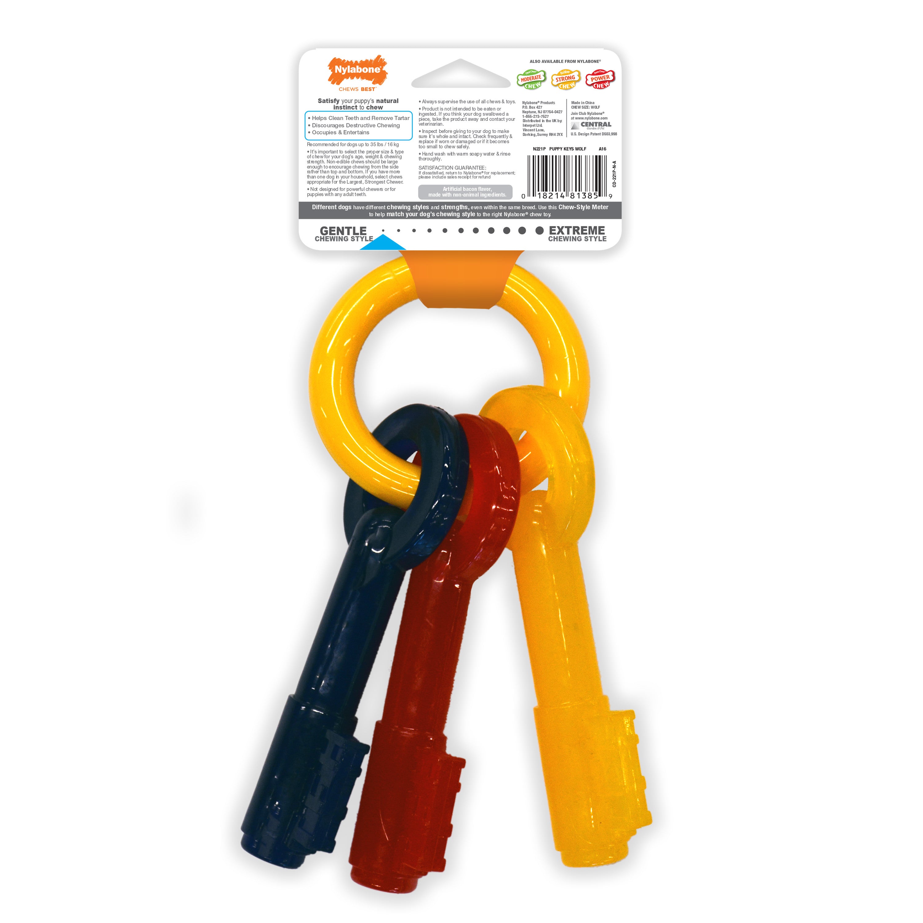 Nylabone Just for Puppies Teething Chew Toy Keys Bacon Medium/Wolf (1 Count)