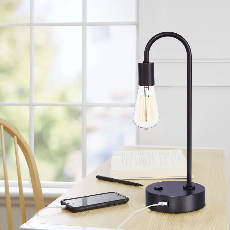 Cane Matte Black Exposed Blub Desk Lamp