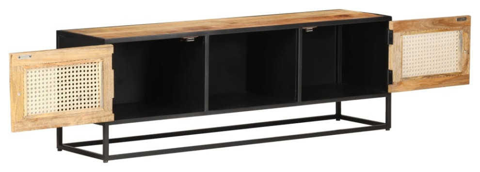 vidaXL TV Stand TV Unit Sideboard Cupboard Rough Mango Wood and Natural Cane   Tropical   Entertainment Centers And Tv Stands   by vidaXL LLC  Houzz