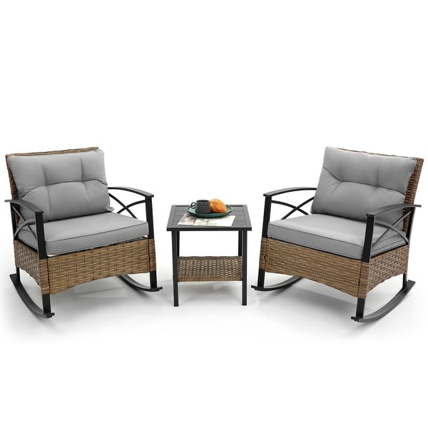 3 Pcs Patio Conversation Rocking Chair Set