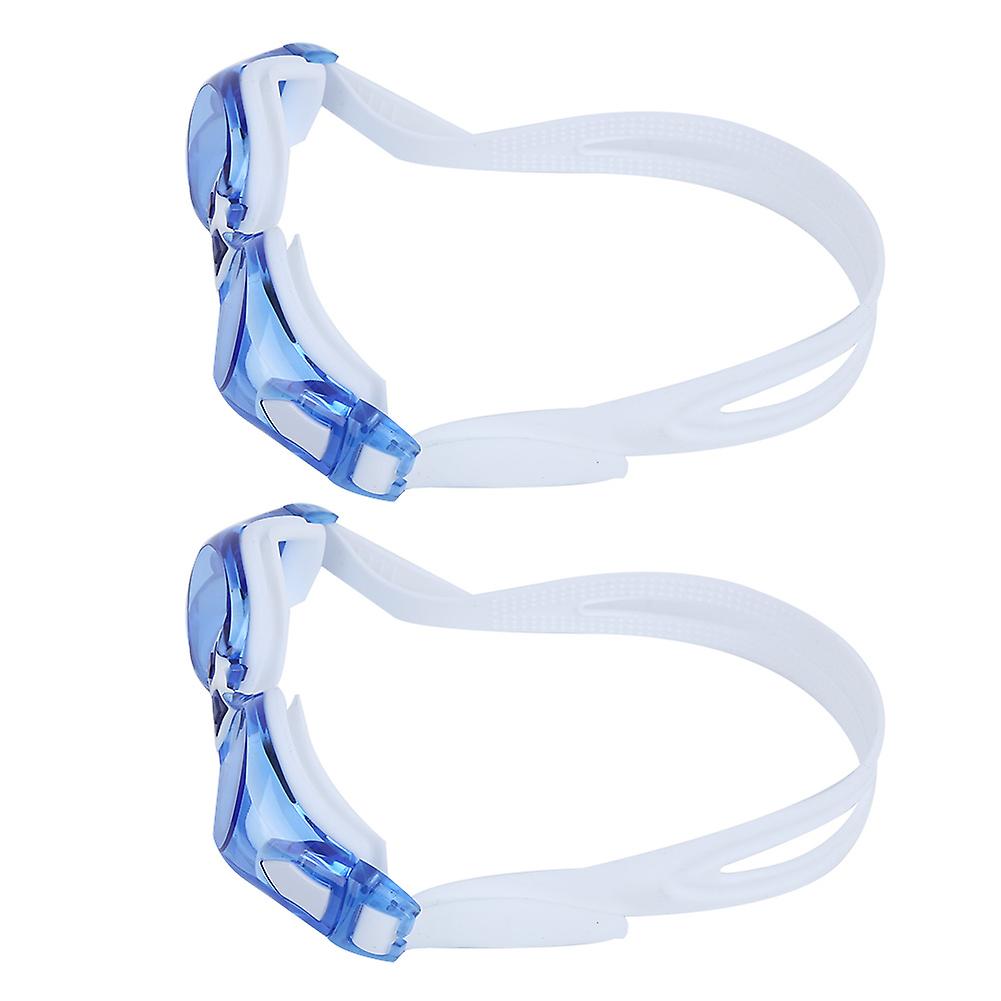 2pcs Large Frame Swimming Glasses Electroplated Adults Goggles For Training Competitionwhite(blue Eyeglass)