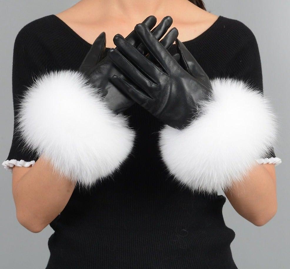 Women's Winter Warm Sheepskin and Fox Fur Gloves