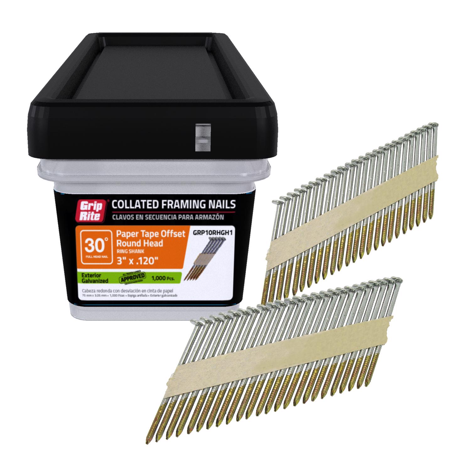 Grip-Rite 3 in. 11 Ga. Angled Strip Hot-Dip Galvanized Framing Nails 30 deg 1000 pk