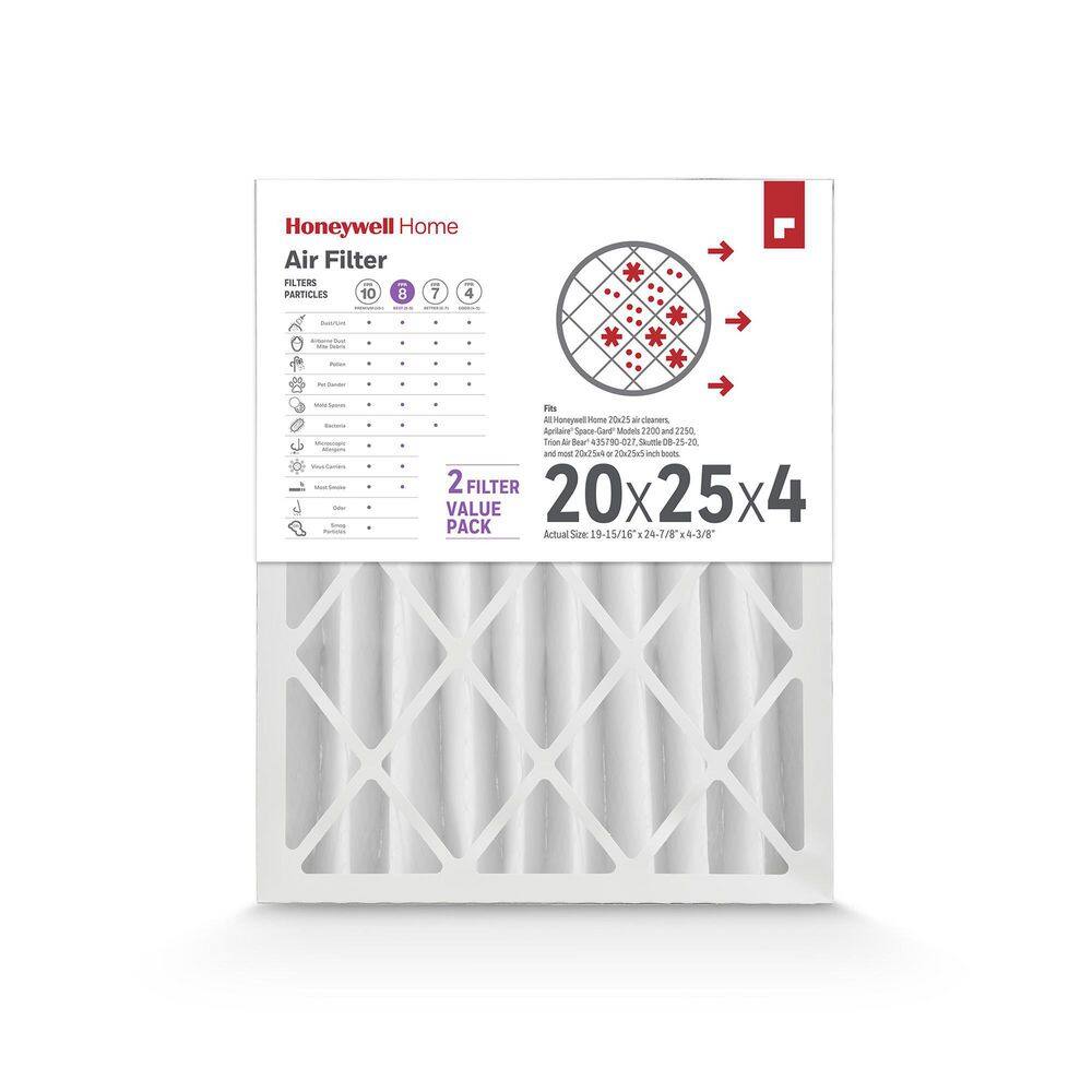 Honeywell Home 20 x 25 x 4 Pleated Air Filter FPR 8 MERV 8 (2-Pack) CF408F2025E