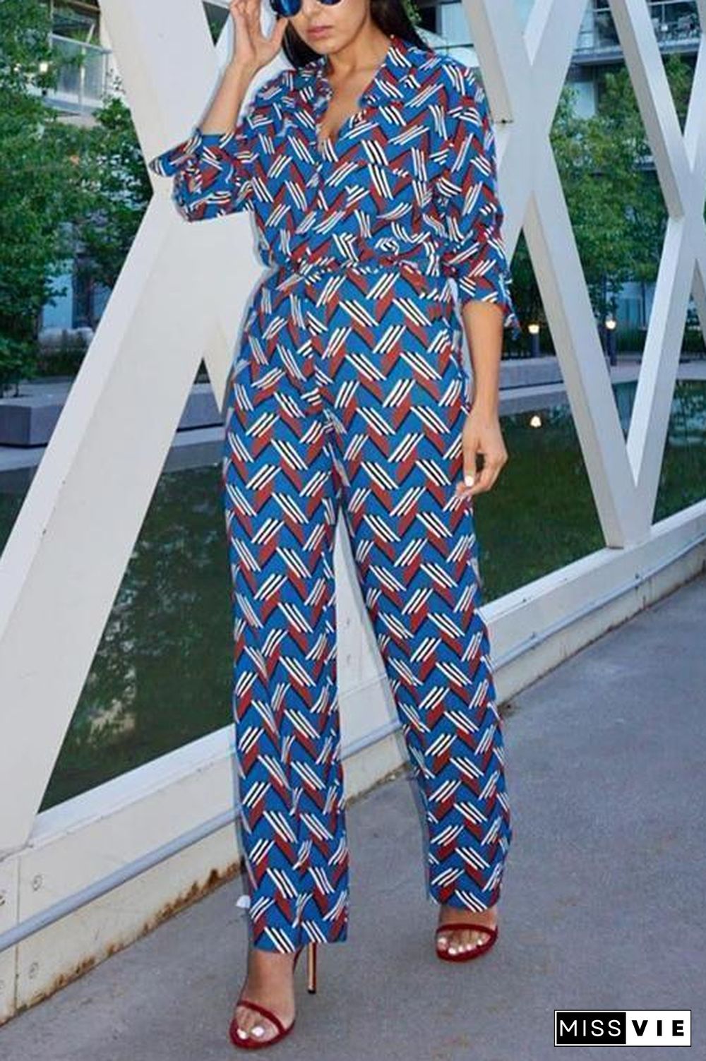 Print Long Sleeve Jumpsuit