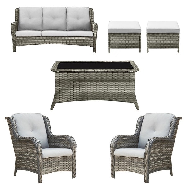 Pocassy 6 Piece Outdoor Wicker Conversation Sofa Set