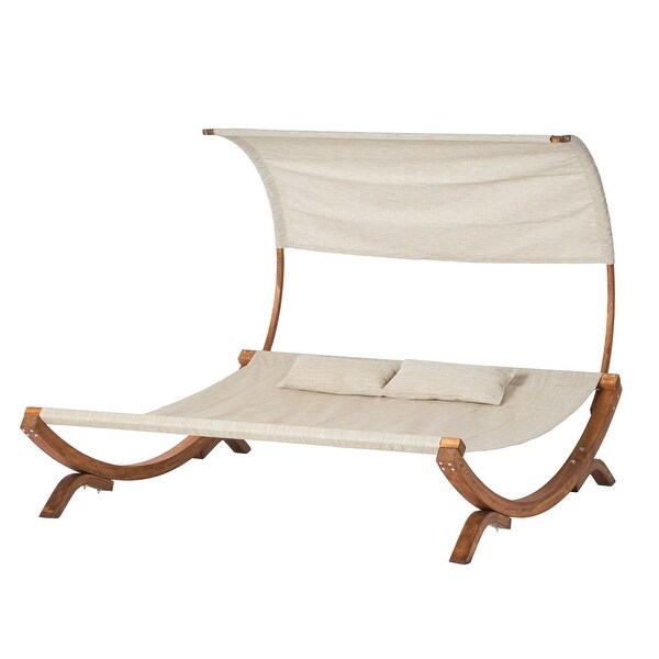 1Piece Solid Wood Outdoor Daybed with Two Pillows and Canopy