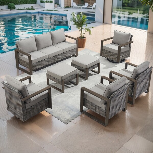 Outdoor Sofa Chair Set with Ottoman and Swivel Chair