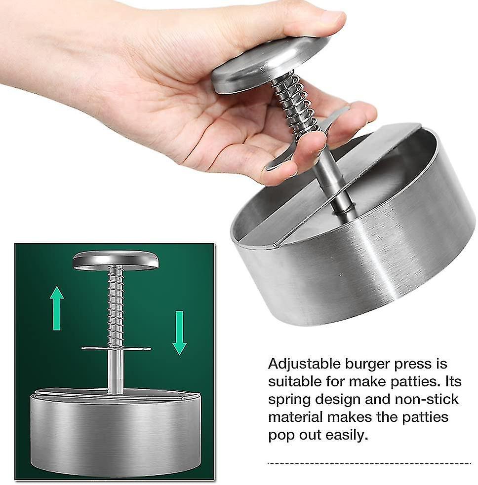 Burger Press， Stainless Steel Hamburger Press ， Non Stick Adjustable Hamburger Patty Maker For Grill