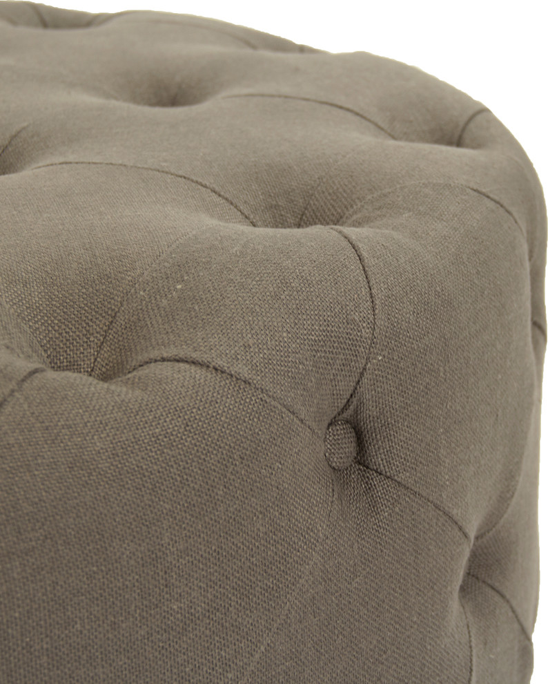 Round Tufted Ottoman  Gray Linen   Transitional   Footstools And Ottomans   by Zentique  Inc.  Houzz