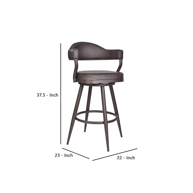 Faux Leather Barstool with Open Camelback Design， Brown