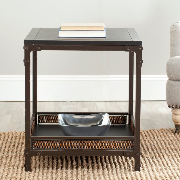 Dinesh End Table With Storage Shelf Black dark Walnut Safavieh