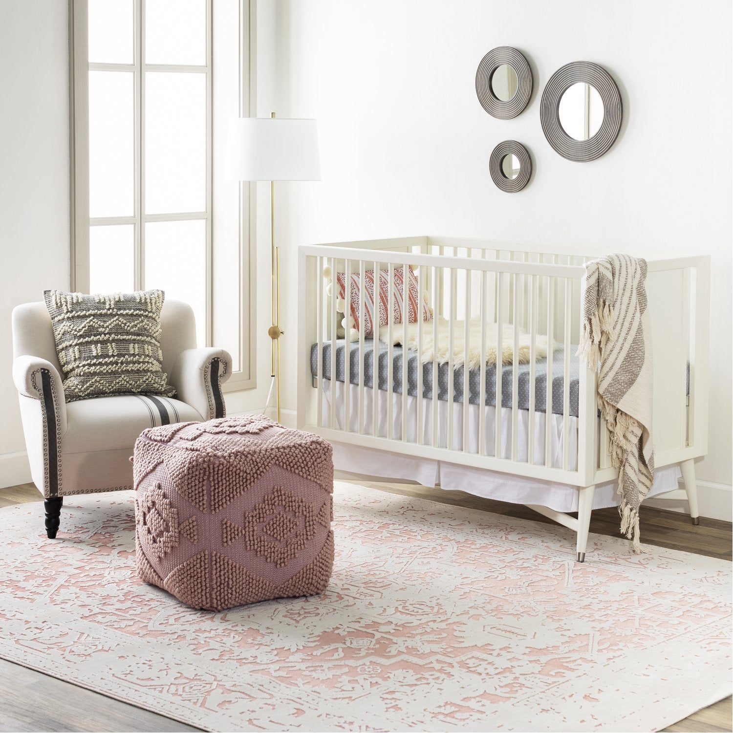 Yolanda Hand Woven Pouf in Rose