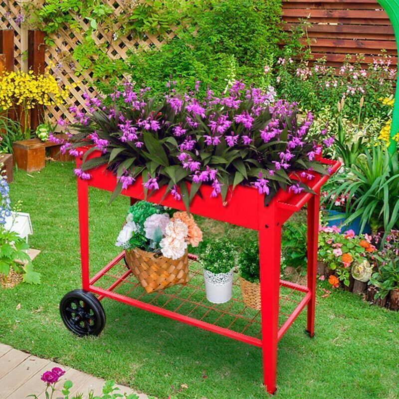 Multi-purpose Elevated Garden Bed on Wheels for Vegetables Flower Herb