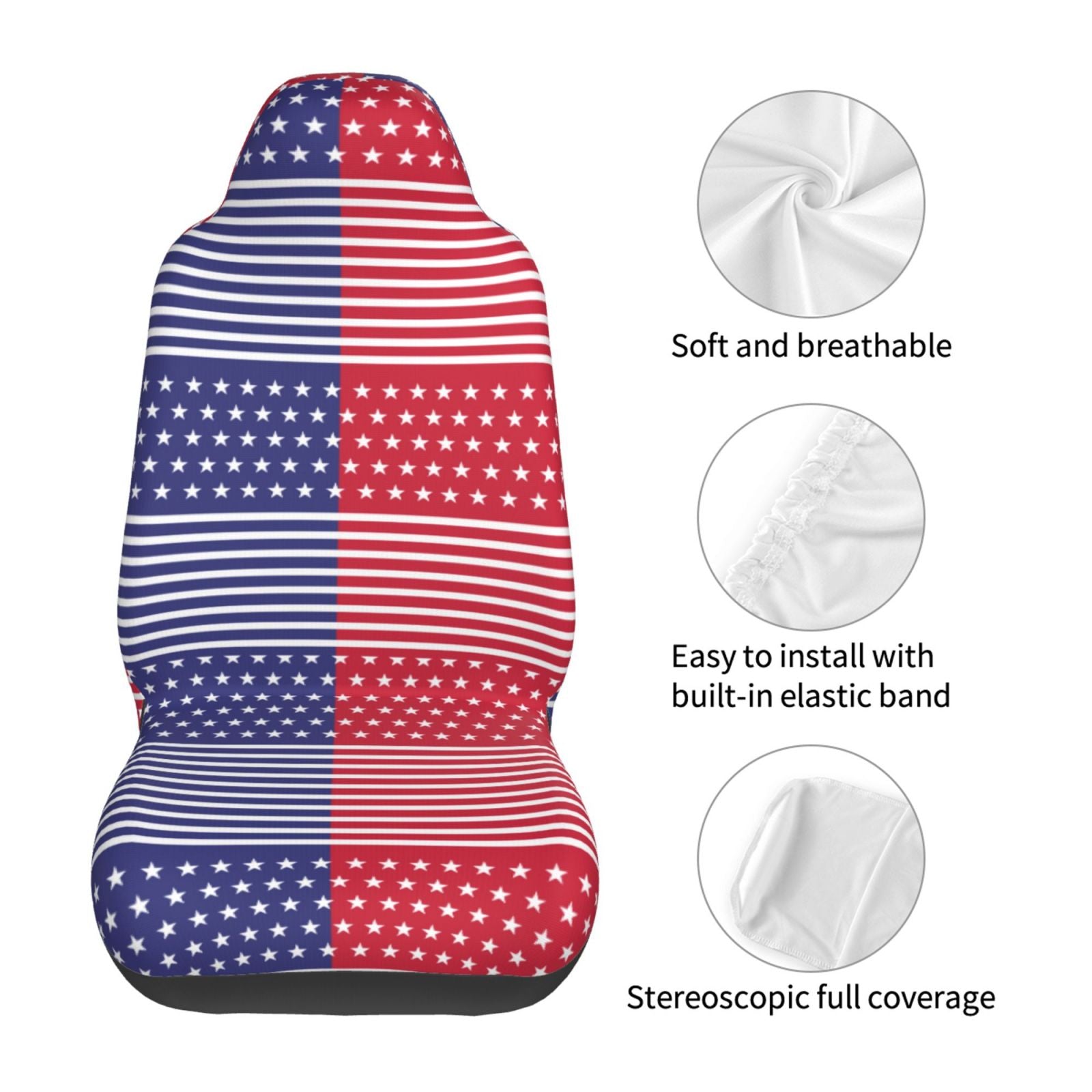 TEQUAN Front Seat Covers， American Stripes Flag Pattern 2 Piece Car Seat Cover Fit Most Car SUV Truck Van