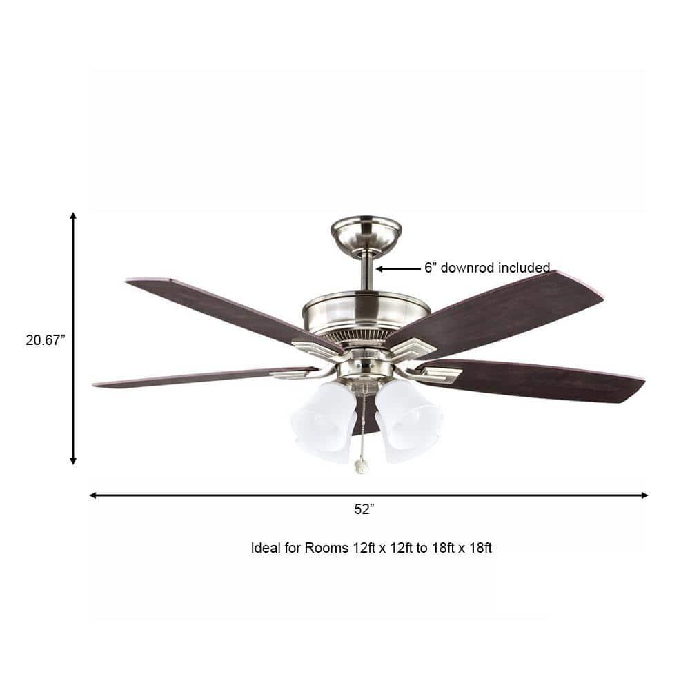 Hampton Bay Devron 52 in LED Indoor Brushed Nickel Ceiling Fan with Light Kit