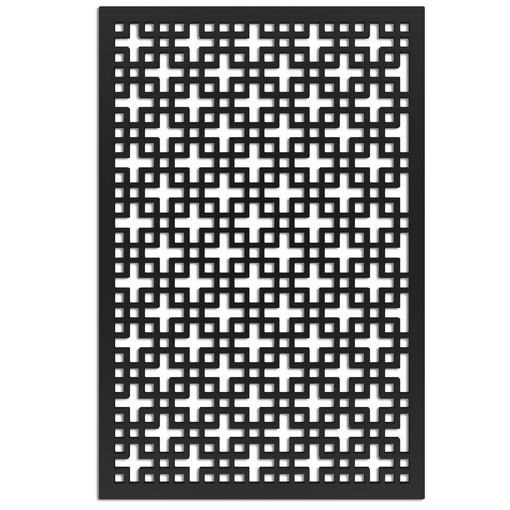 Acurio Latticeworks Chinese Square 4 ft. x 32 in. Black Vinyl Decorative Screen Panel 4832PVCBK-CH1