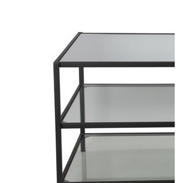 Entertainment Center with 3 Tier Mirrored Shelves， Black