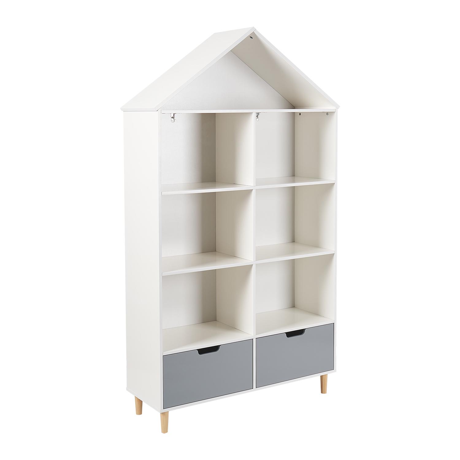 Kids Wooden 5 Shelf Bookcase， White and Gray