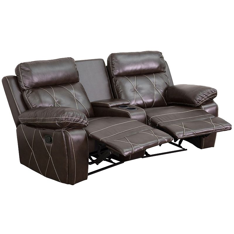 Emma and Oliver Brown LeatherSoft 2-Seat Reclining Theater Unit-Curved Cup Holders