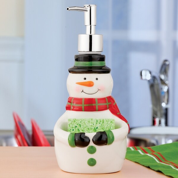 Festive Snowman Ceramic Soap Dispenser with Sponge Holder