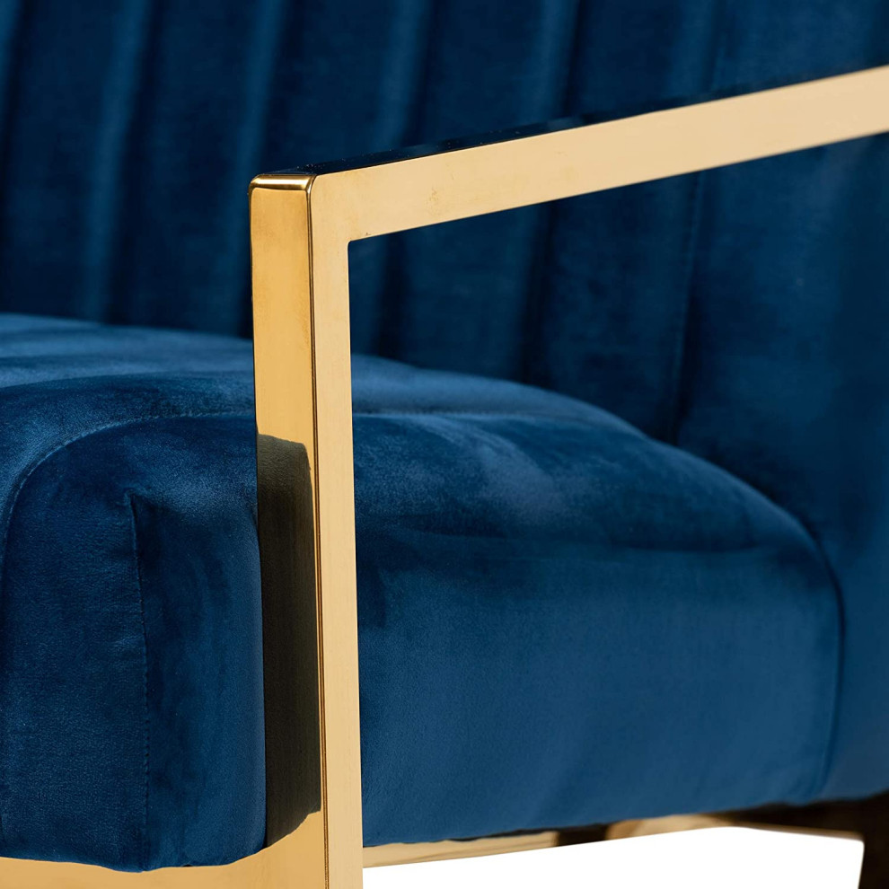 Elegant Accent Chair  Gold Frame With Soft and Ribbed Navy Velvet Seat   Transitional   Armchairs And Accent Chairs   by Decorn  Houzz