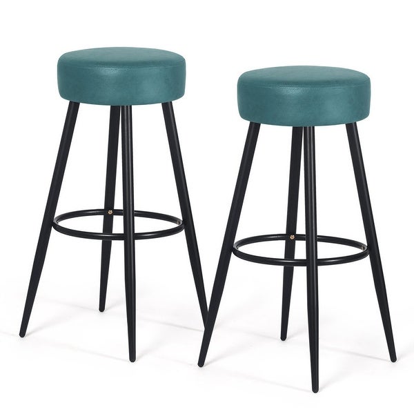 Adeco Set of 2 Bar Stools， Round Counter Height Stools with Footrest