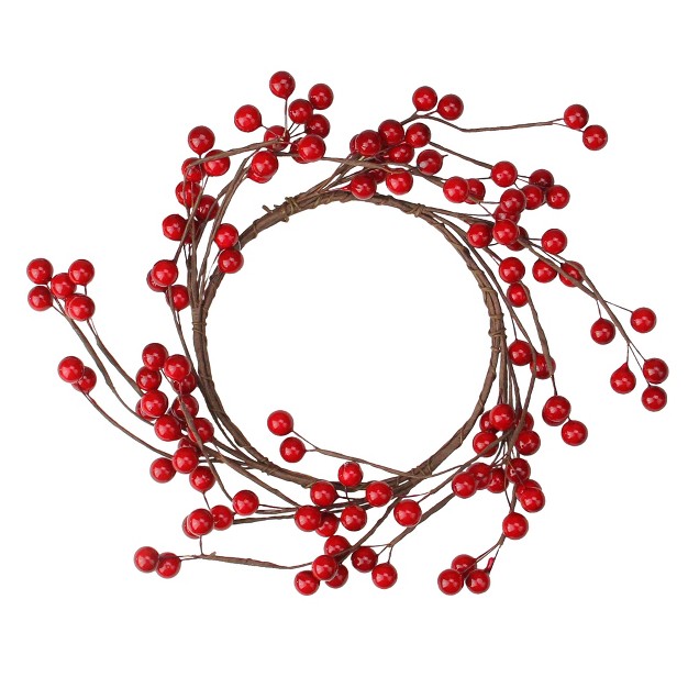 Shiny Berries Artificial Christmas Candle Holder Ring Red brown