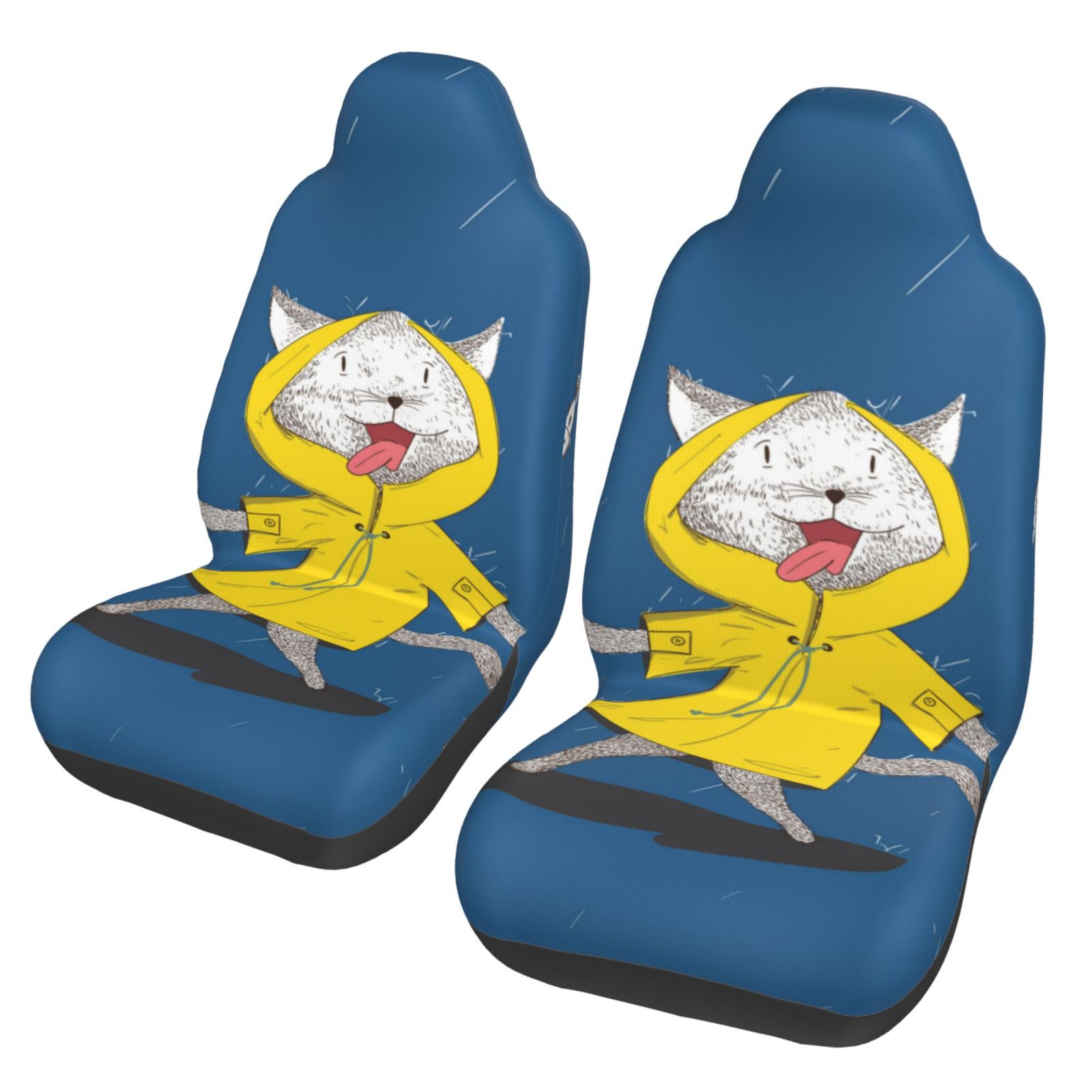 TEQUAN Front Seat Covers， Doodle Cat Rain Fish Pattern 2 Piece Car Seat Cover Fit Most Car SUV Truck Van