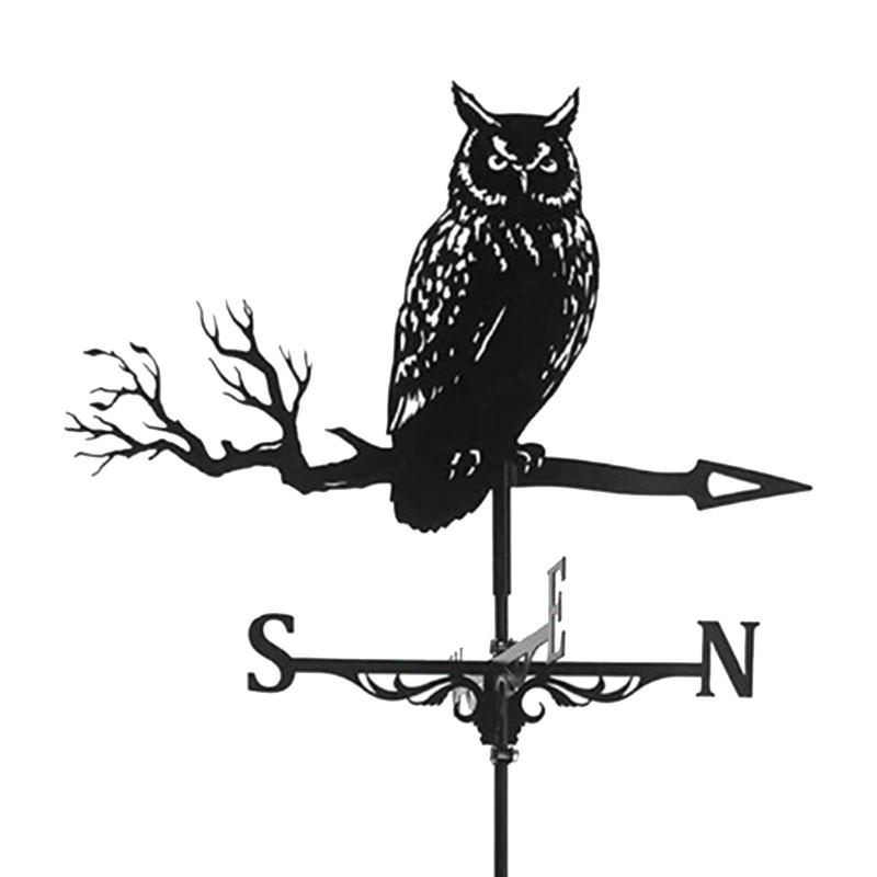 Farm Iron Home Owl Shaped Weather Vane Wind Direction Indicator， Yard Roofs Measuring Tools