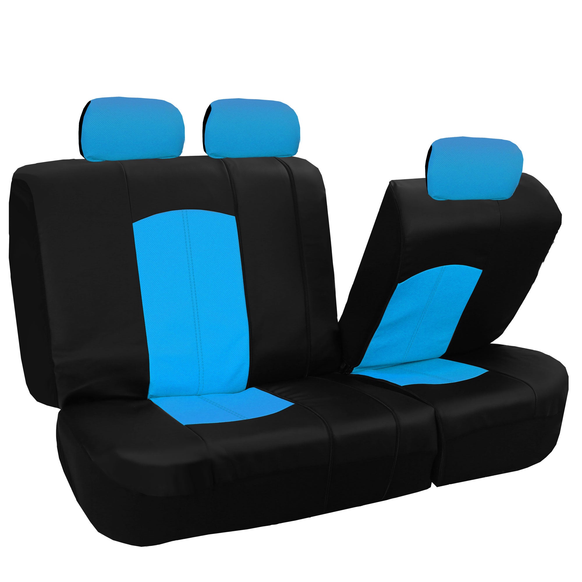 FH Group， Blue Black Deluxe Leather Seat Covers Full Set w/ Free Air Freshener， Airbag Compatible / Split Bench Covers