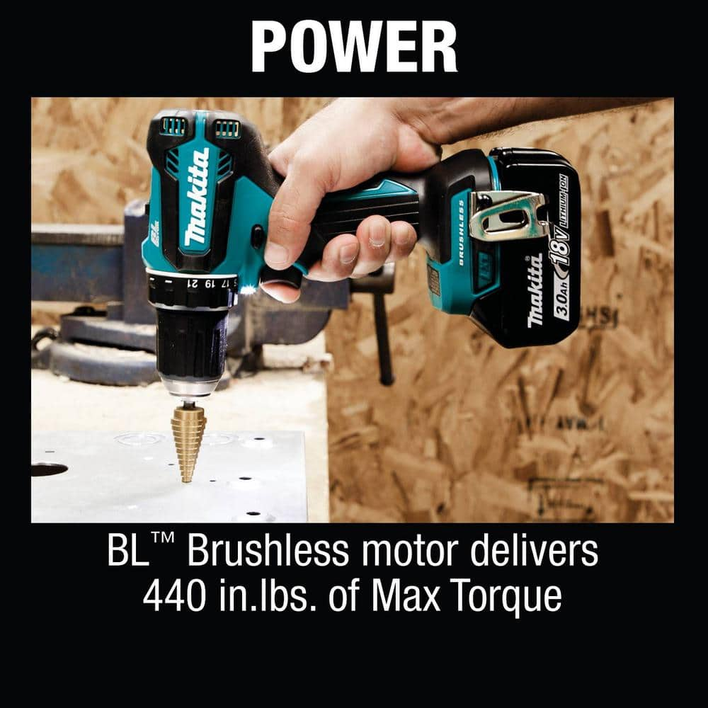 Makita 18V LXT Lithium-Ion Brushless Cordless 1/2 in. Driver-Drill Kit, 3.0Ah XFD131